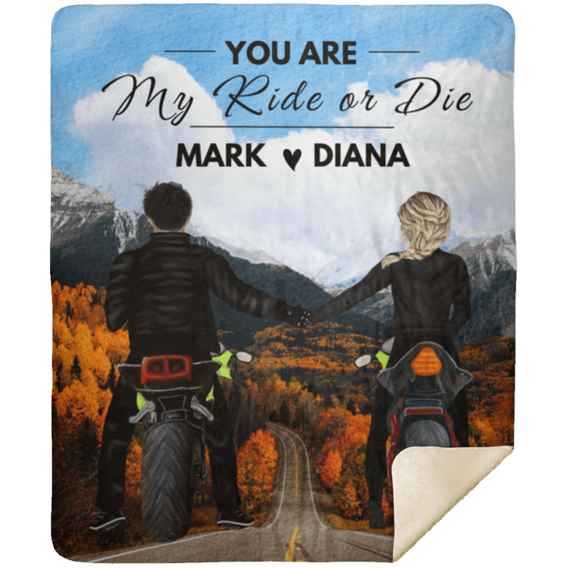 50% OFF SALE - PERSONALIZED RIDE OR DIE COUPLE BLANKET - COZY FLEECE/PREMIUM SHERPA BLANKET