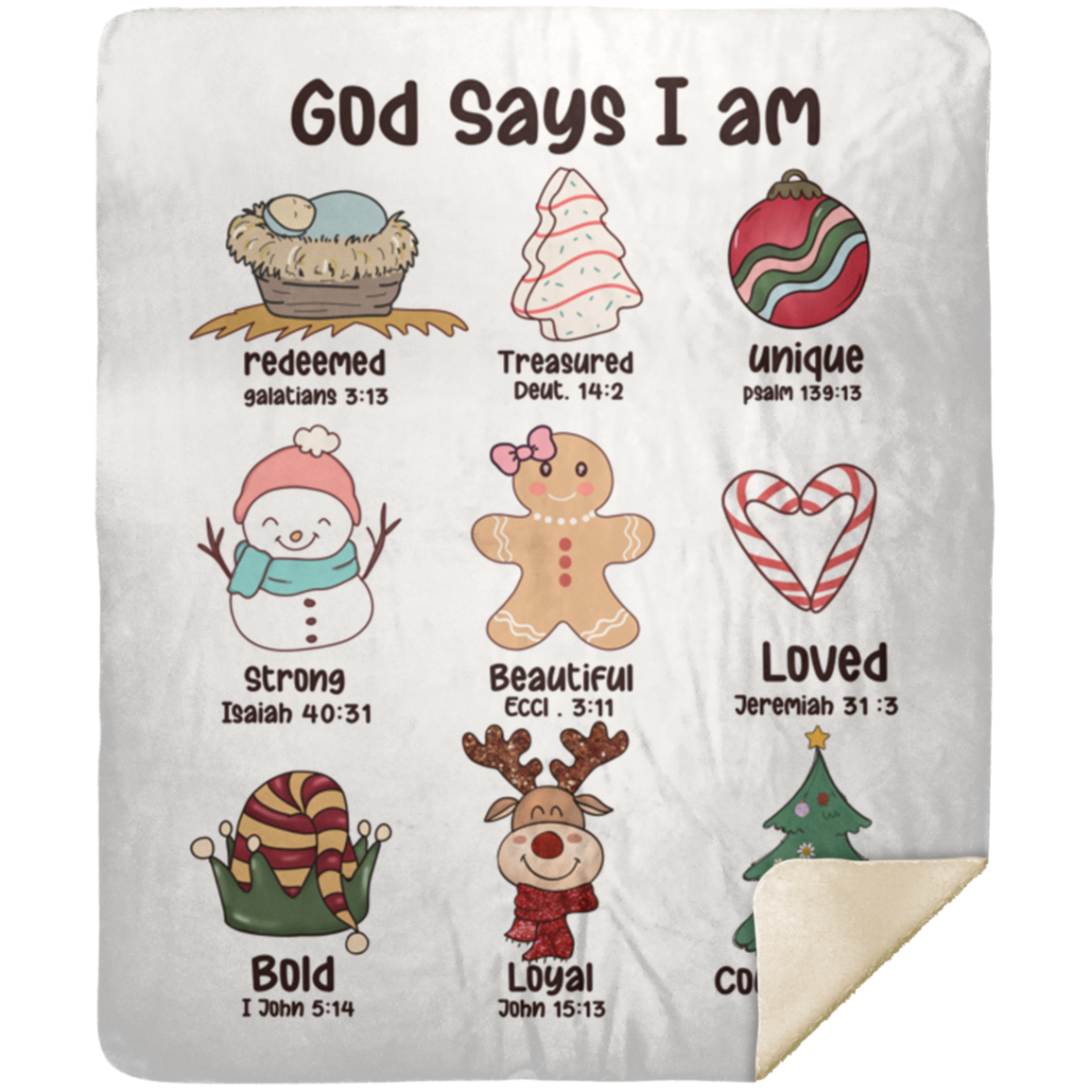 50% OFF SALE - GOD SAYS I AM CHRISTMAS ELEMENTS - COZY FLEECE/PREMIUM SHERPA BLANKET