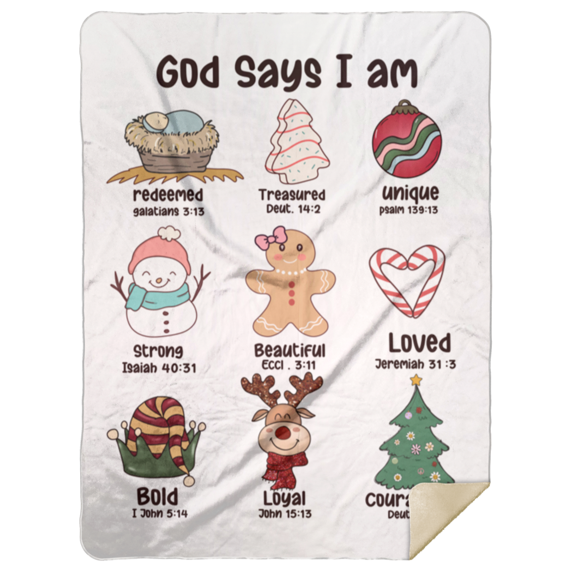 50% OFF SALE - GOD SAYS I AM CHRISTMAS ELEMENTS - COZY FLEECE/PREMIUM SHERPA BLANKET