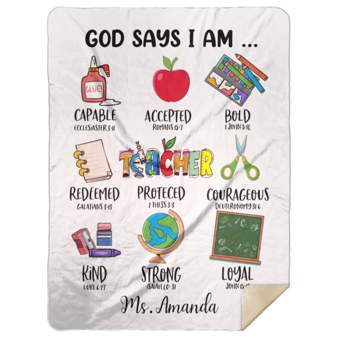50% OFF SALE - TEACHER GOD SAYS I AM - COZY FLEECE/PREMIUM SHERPA BLANKET
