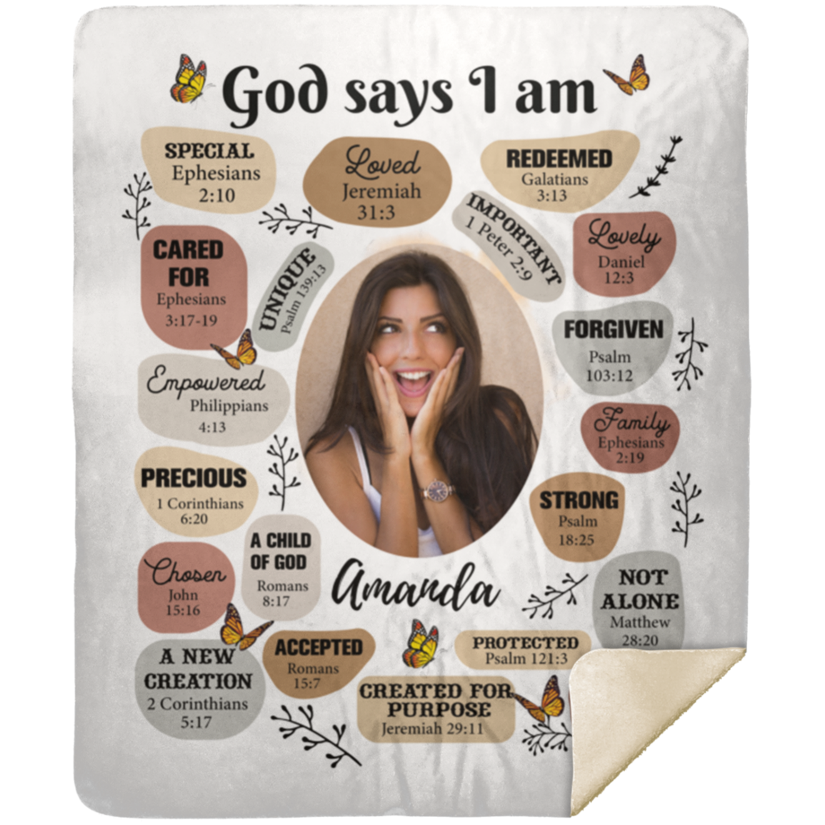 50% OFF SALE - GOD SAYS I AM - PERSONALIZED PICTURE - COZY FLEECE/PREMIUM SHERPA BLANKET