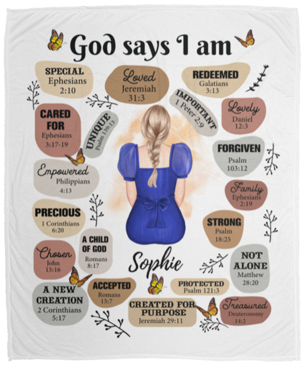 50% OFF SALE - Personalized New God Says I Am - COZY FLEECE/PREMIUM SHERPA BLANKET