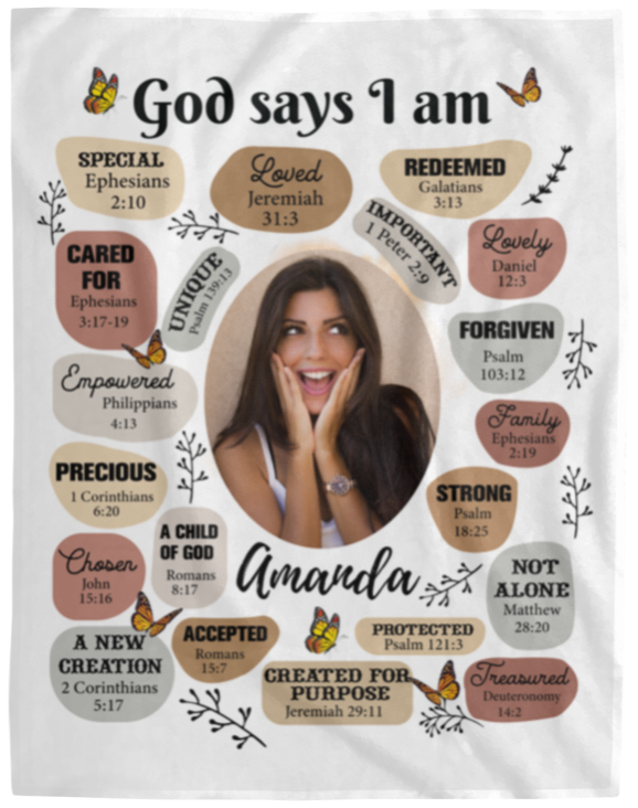 50% OFF SALE - GOD SAYS I AM - PERSONALIZED PICTURE - COZY FLEECE/PREMIUM SHERPA BLANKET