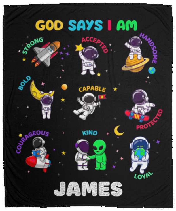 50% OFF SALE - GOD SAYS I AM SPACE BLANKET - COZY FLEECE/PREMIUM SHERPA BLANKET