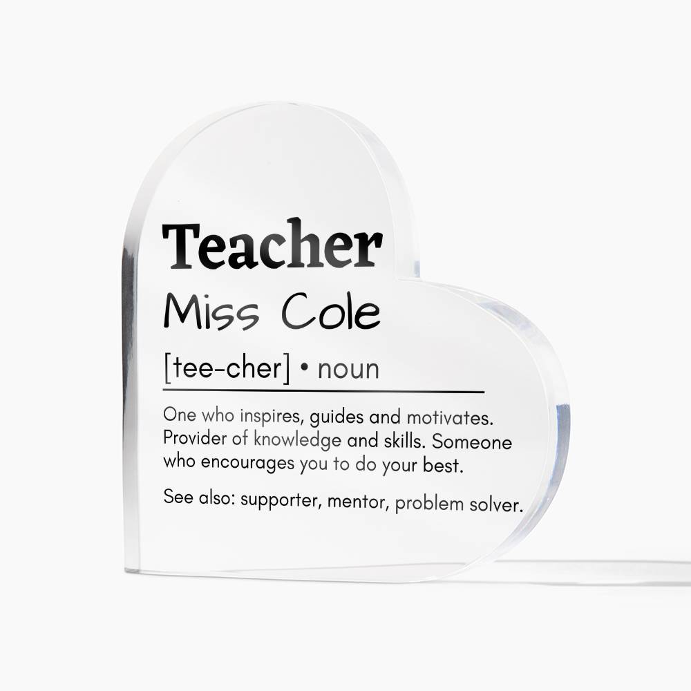 Personalized Teacher Printed Heart Shaped Acrylic Plaque