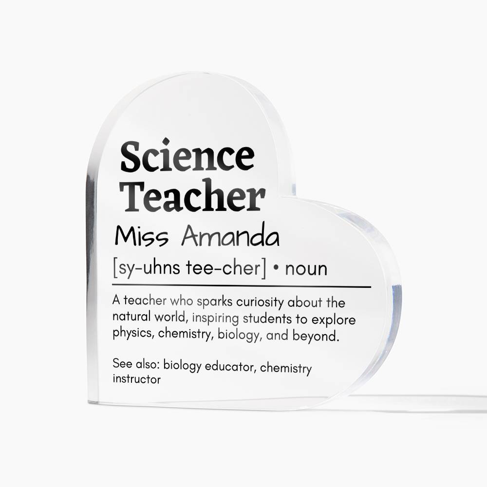 Personalized Science Teacher Printed Heart Shaped Acrylic Plaque