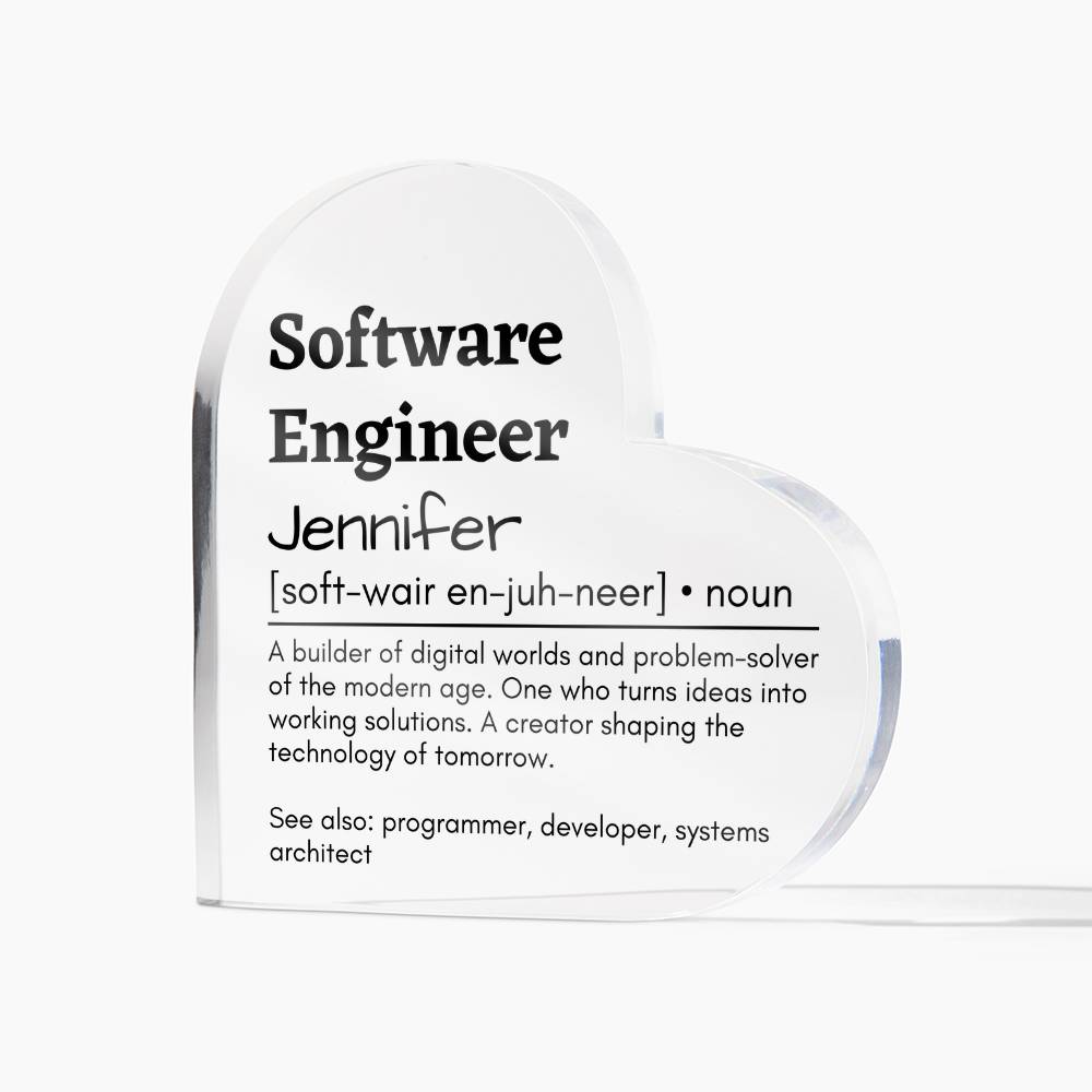 Personalized Software Engineer Printed Heart Shaped Acrylic Plaque