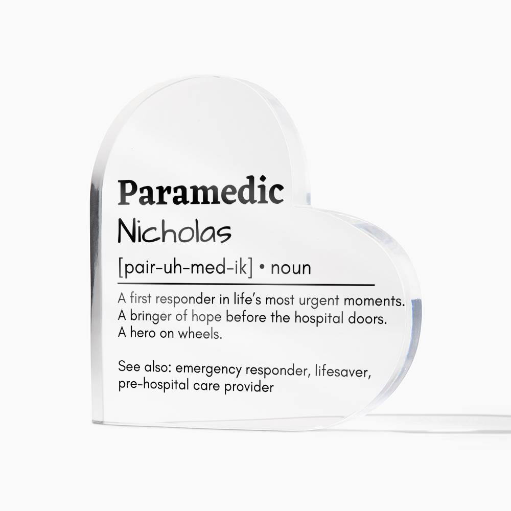 Personalized Paramedic Printed Heart Shaped Acrylic Plaque