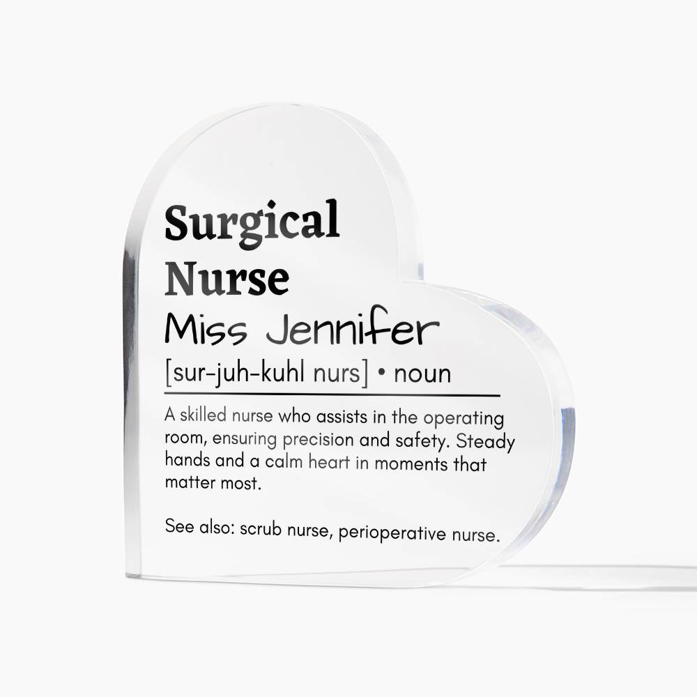 Personalized Surgical Nurse Printed Heart Shaped Acrylic Plaque