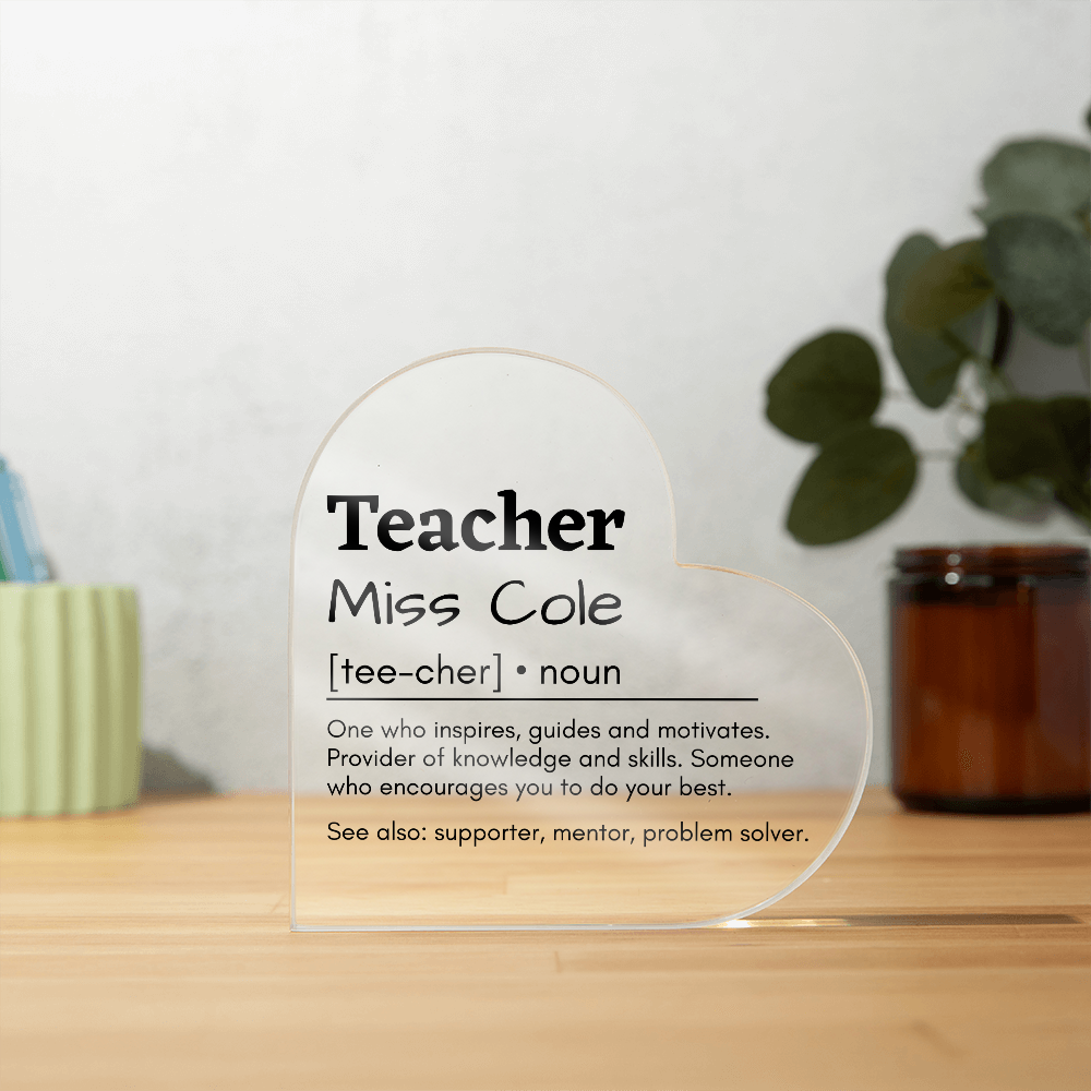 Personalized Teacher Printed Heart Shaped Acrylic Plaque
