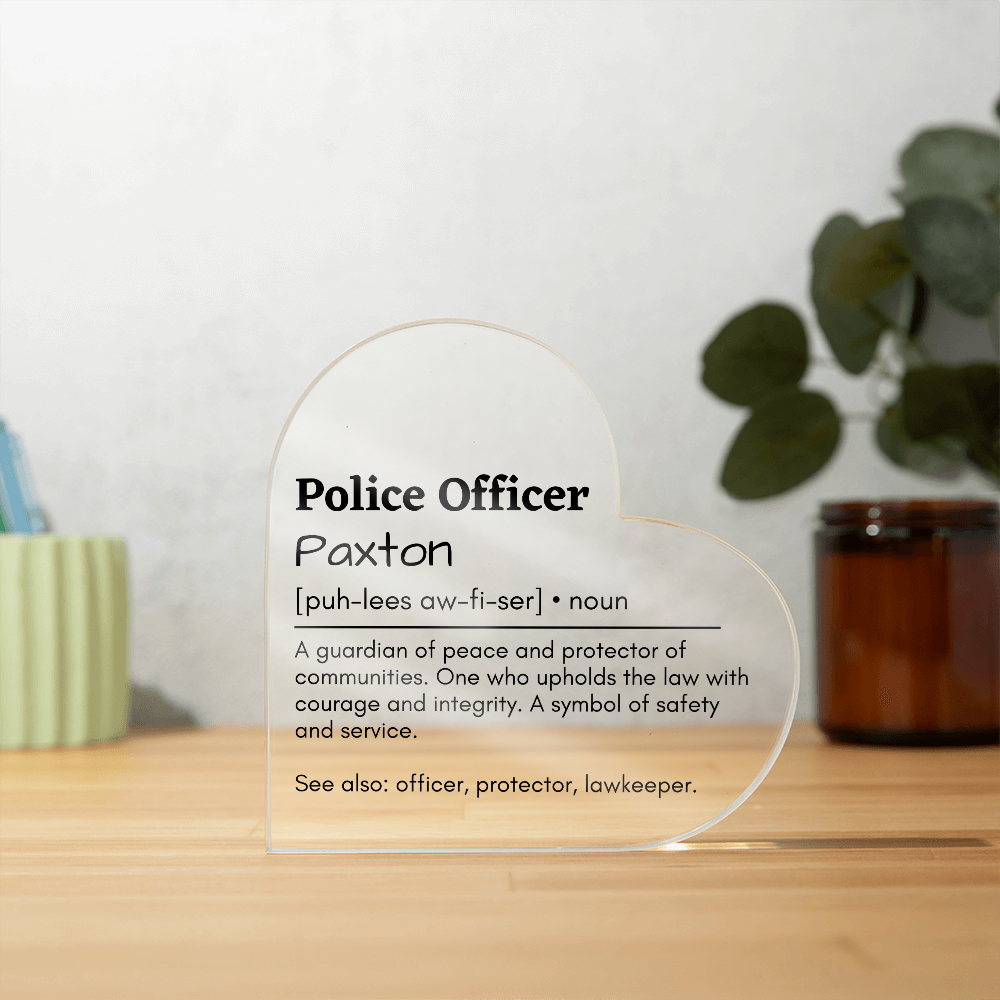 Personalized Police Officer Printed Heart Shaped Acrylic Plaque