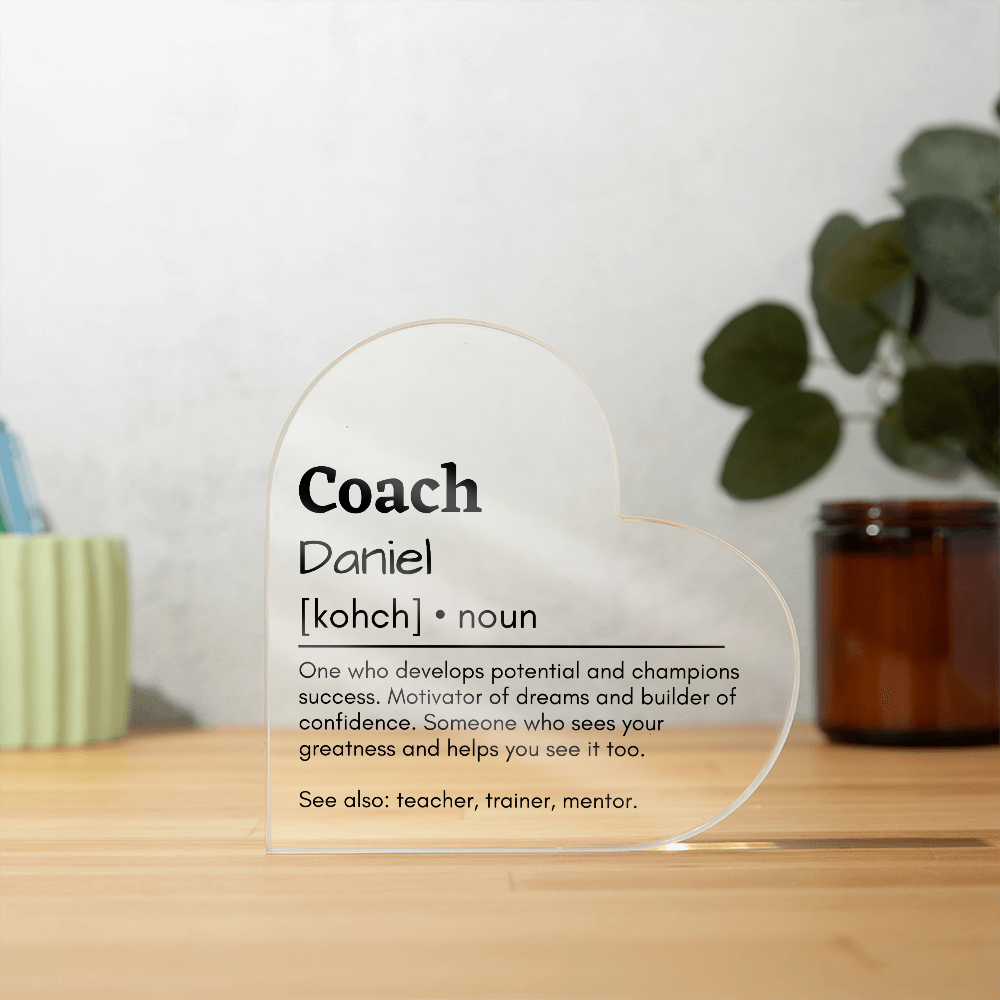 Personalized Coach Printed Heart Shaped Acrylic Plaque