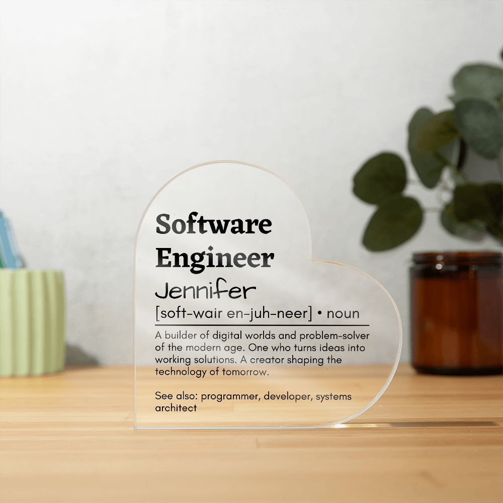 Personalized Software Engineer Printed Heart Shaped Acrylic Plaque