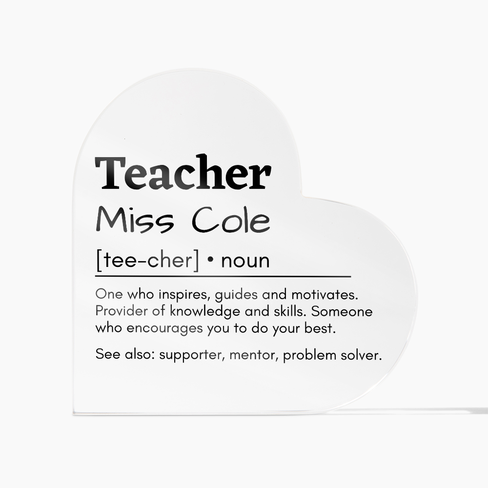 Personalized Teacher Printed Heart Shaped Acrylic Plaque