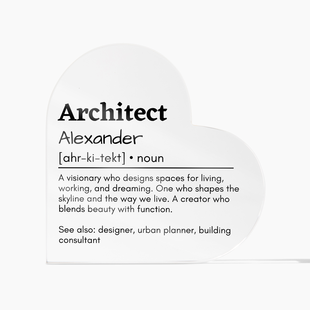 Personalized Architect Printed Heart Shaped Acrylic Plaque