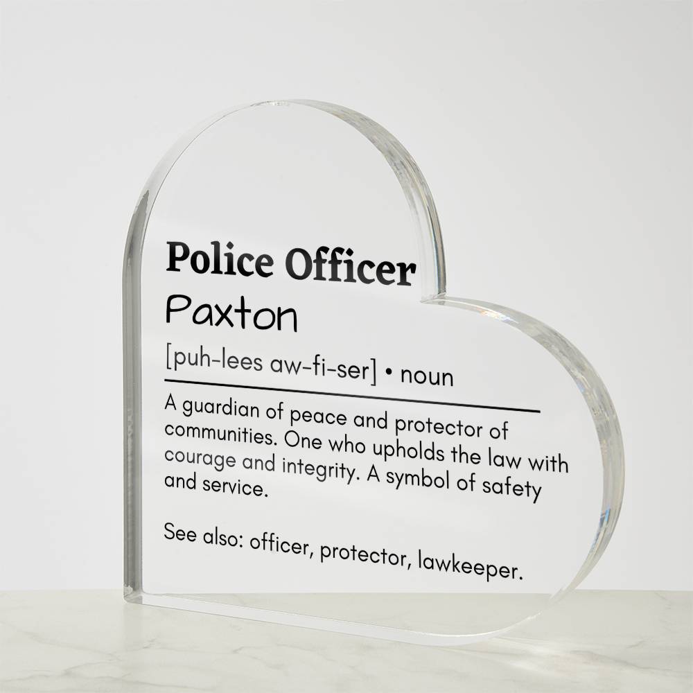Personalized Police Officer Printed Heart Shaped Acrylic Plaque