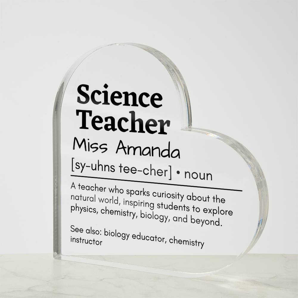 Personalized Science Teacher Printed Heart Shaped Acrylic Plaque