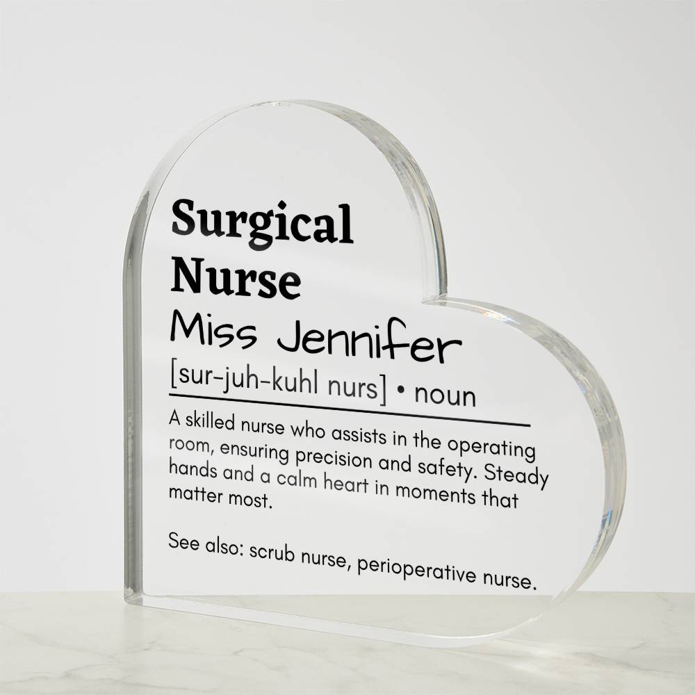 Personalized Surgical Nurse Printed Heart Shaped Acrylic Plaque