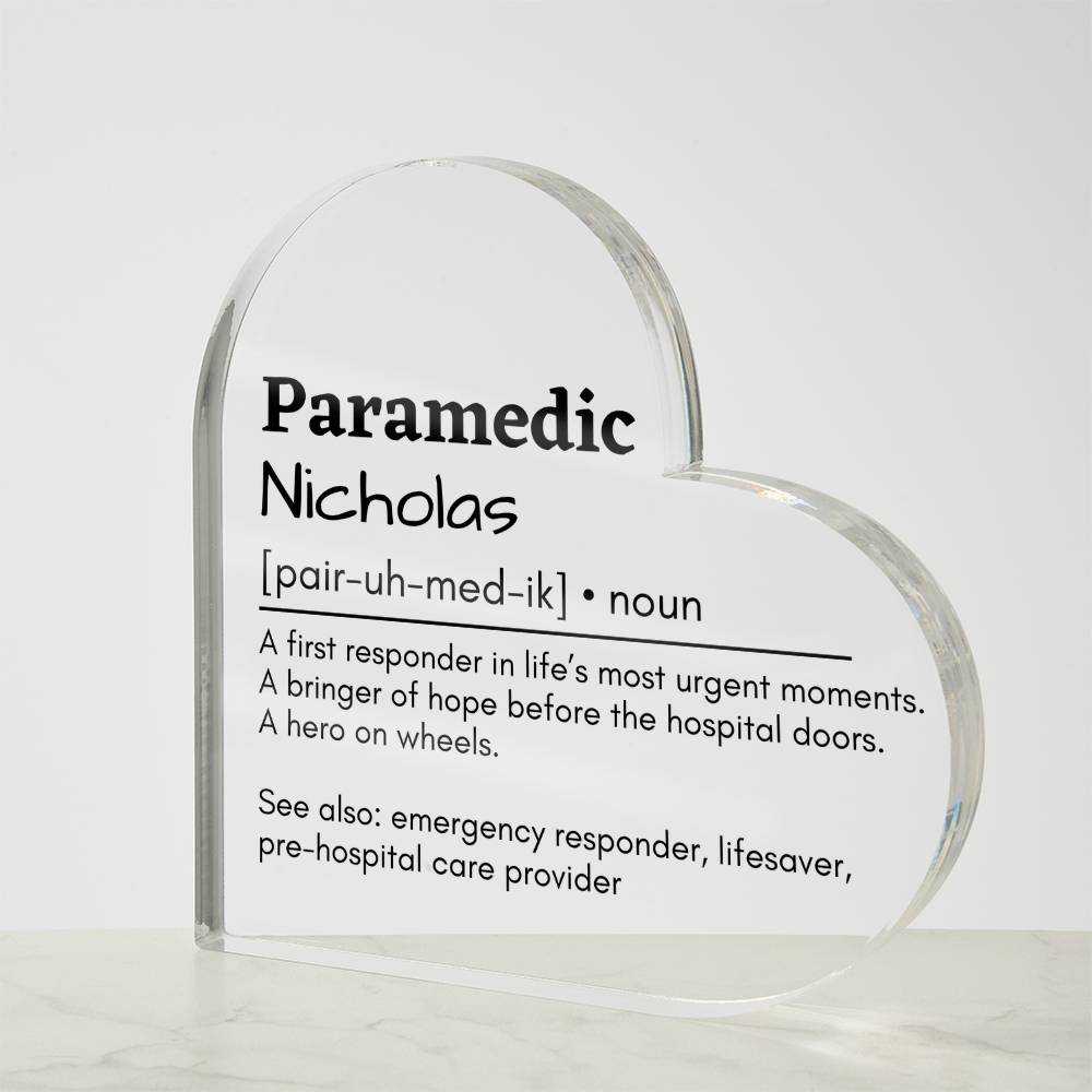 Personalized Paramedic Printed Heart Shaped Acrylic Plaque