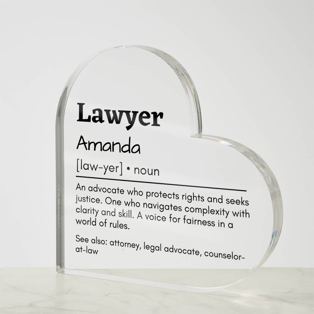 Personalized Lawyer Printed Heart Shaped Acrylic Plaque