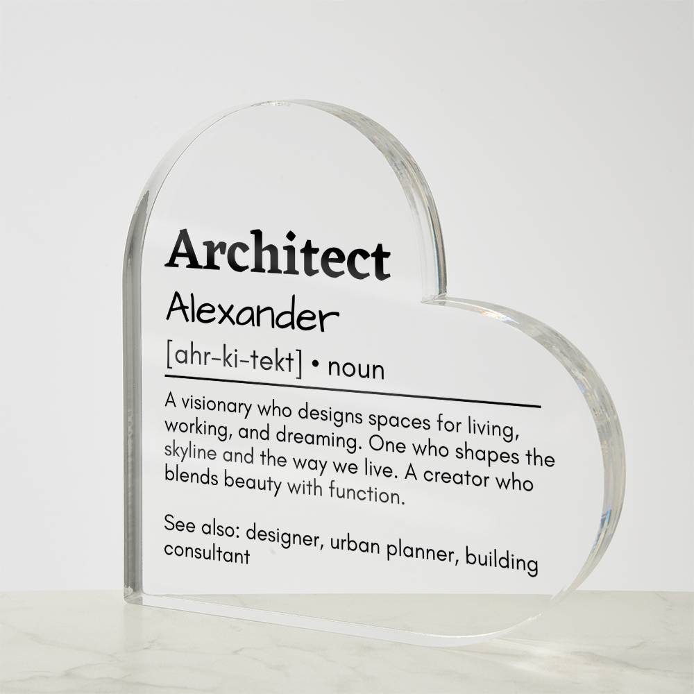 Personalized Architect Printed Heart Shaped Acrylic Plaque
