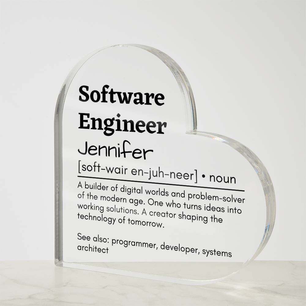 Personalized Software Engineer Printed Heart Shaped Acrylic Plaque