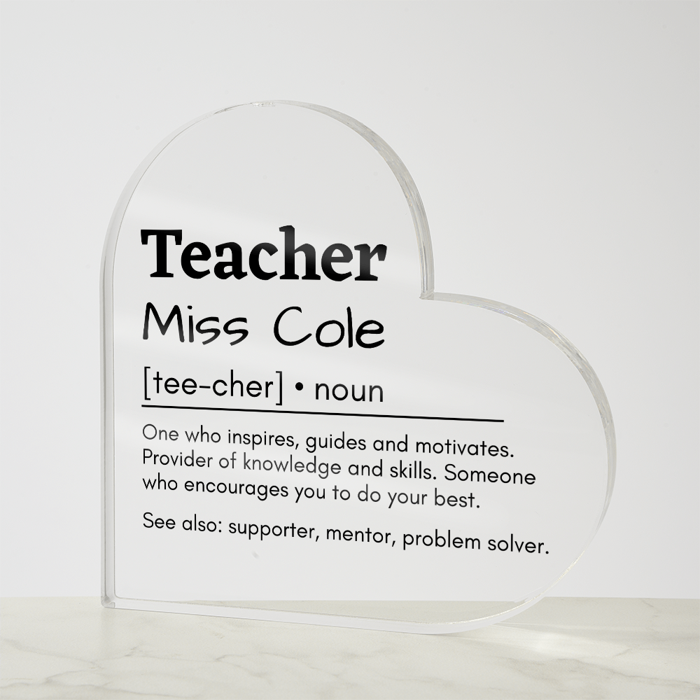 Personalized Teacher Printed Heart Shaped Acrylic Plaque