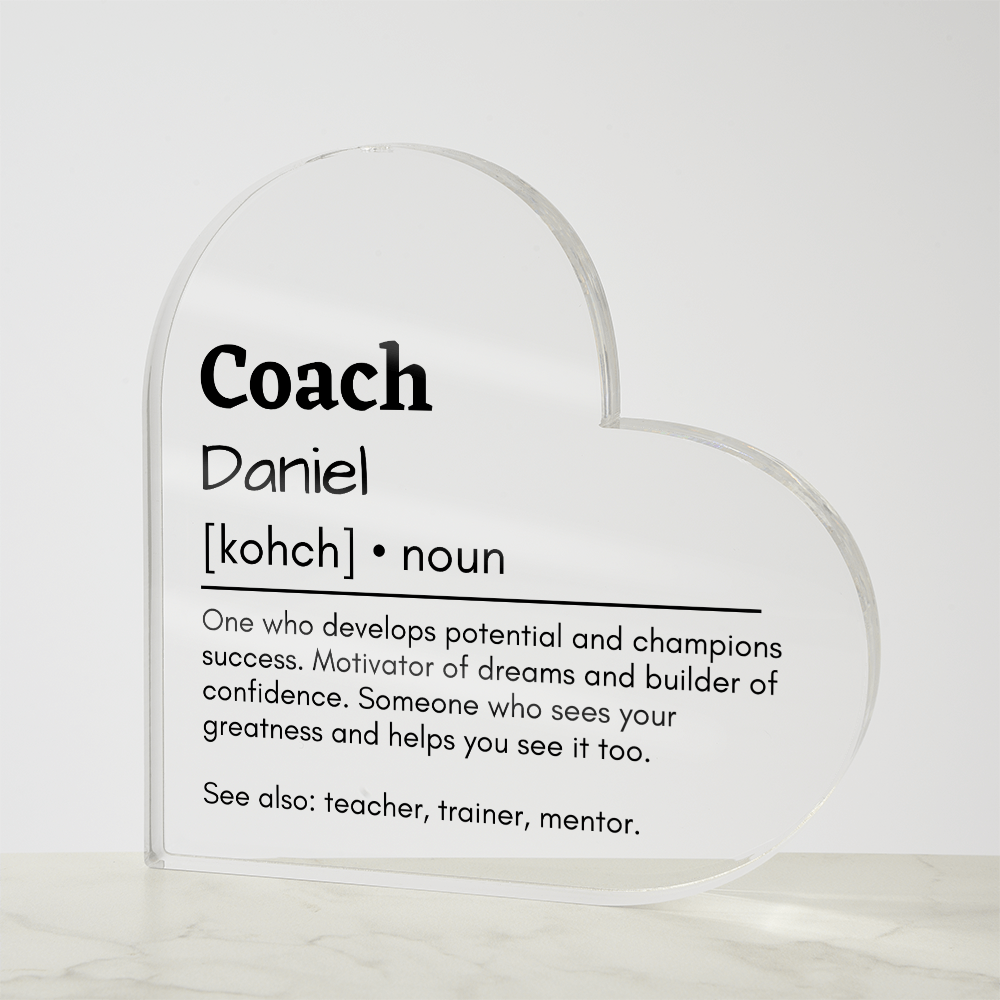 Personalized Coach Printed Heart Shaped Acrylic Plaque