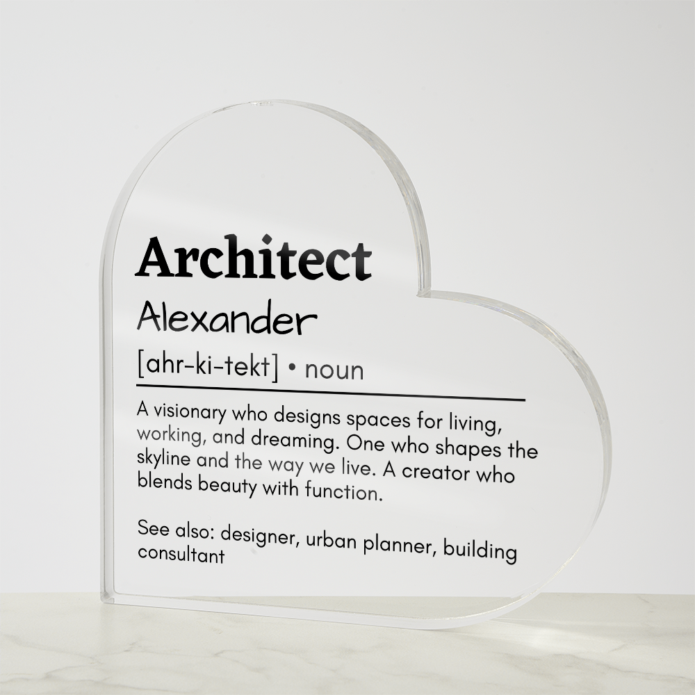 Personalized Architect Printed Heart Shaped Acrylic Plaque