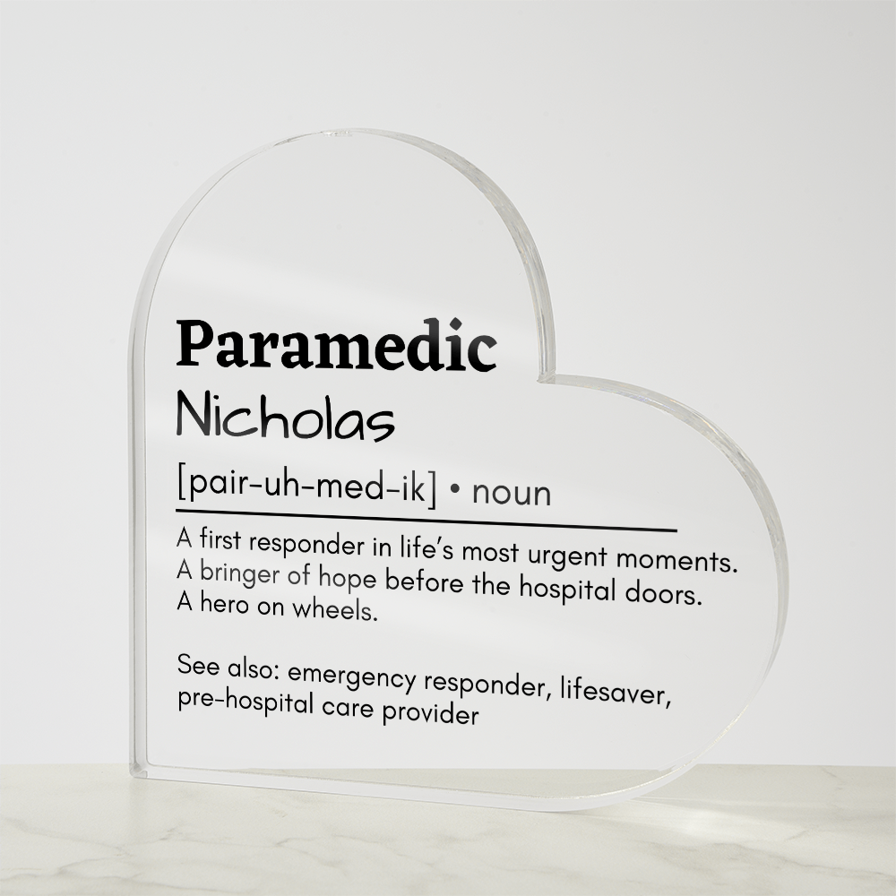 Personalized Paramedic Printed Heart Shaped Acrylic Plaque
