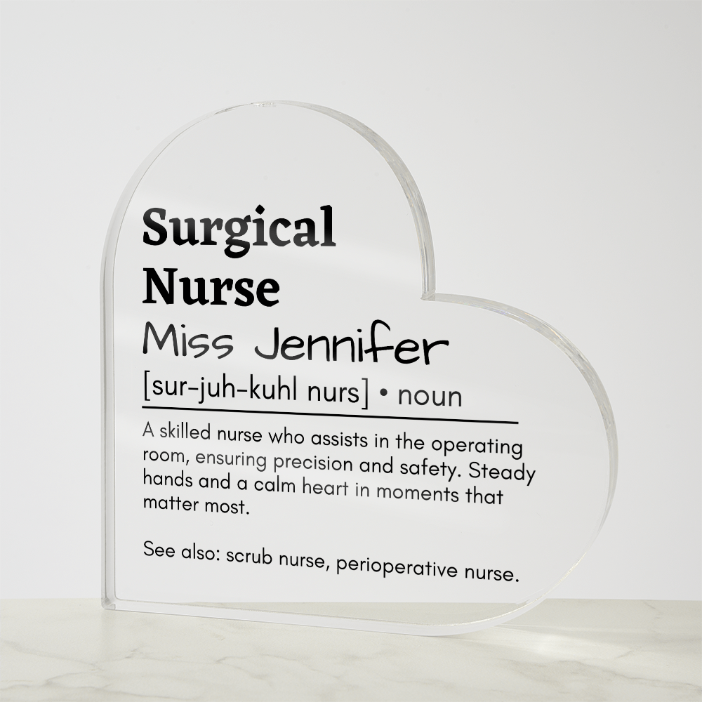 Personalized Surgical Nurse Printed Heart Shaped Acrylic Plaque