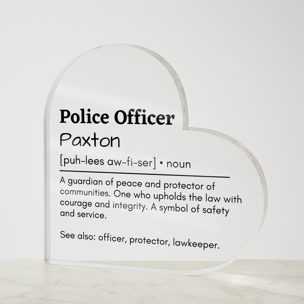 Personalized Police Officer Printed Heart Shaped Acrylic Plaque