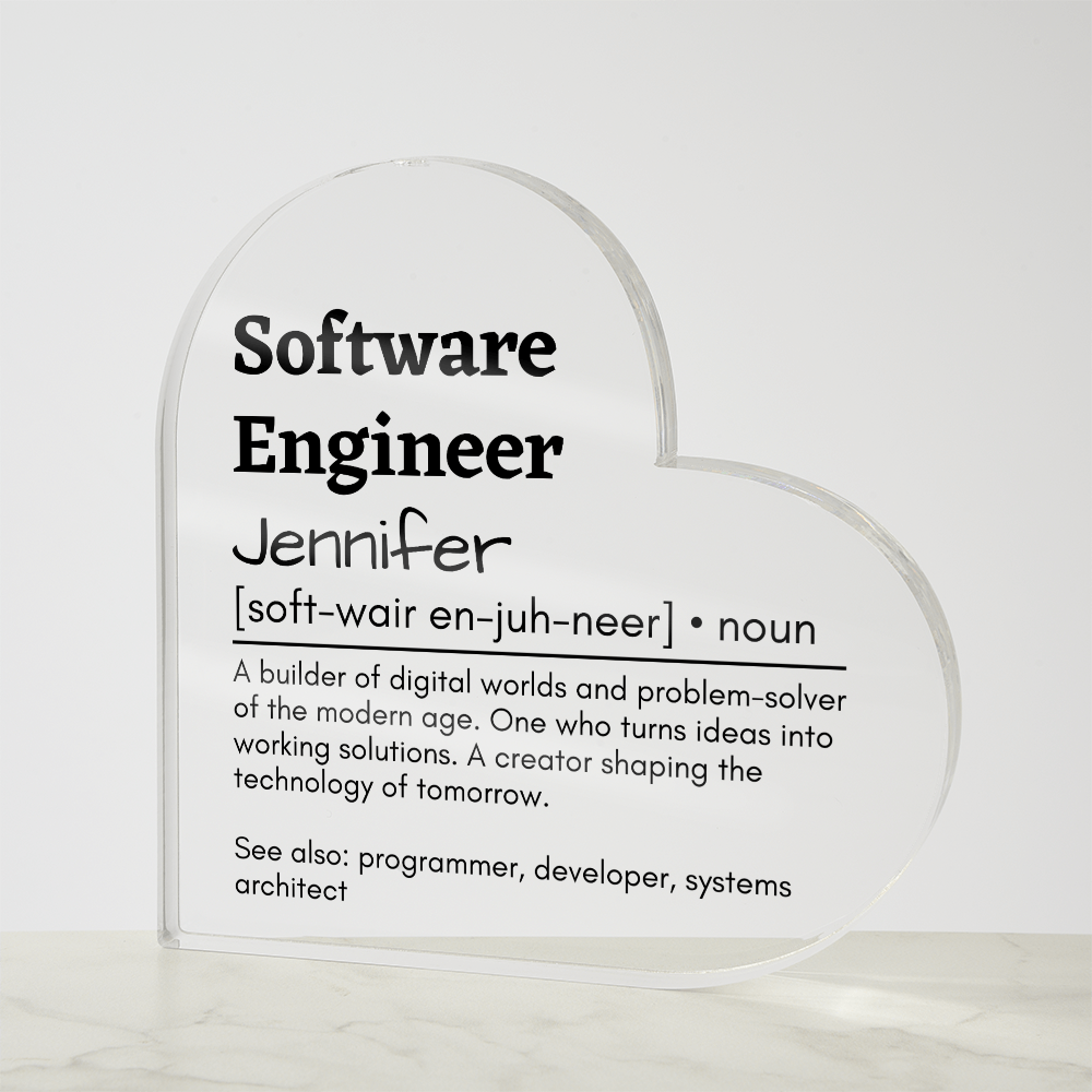 Personalized Software Engineer Printed Heart Shaped Acrylic Plaque