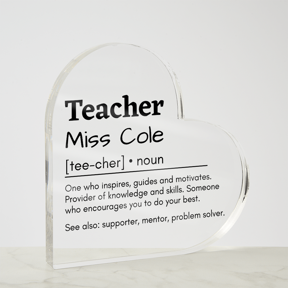 Personalized Teacher Printed Heart Shaped Acrylic Plaque