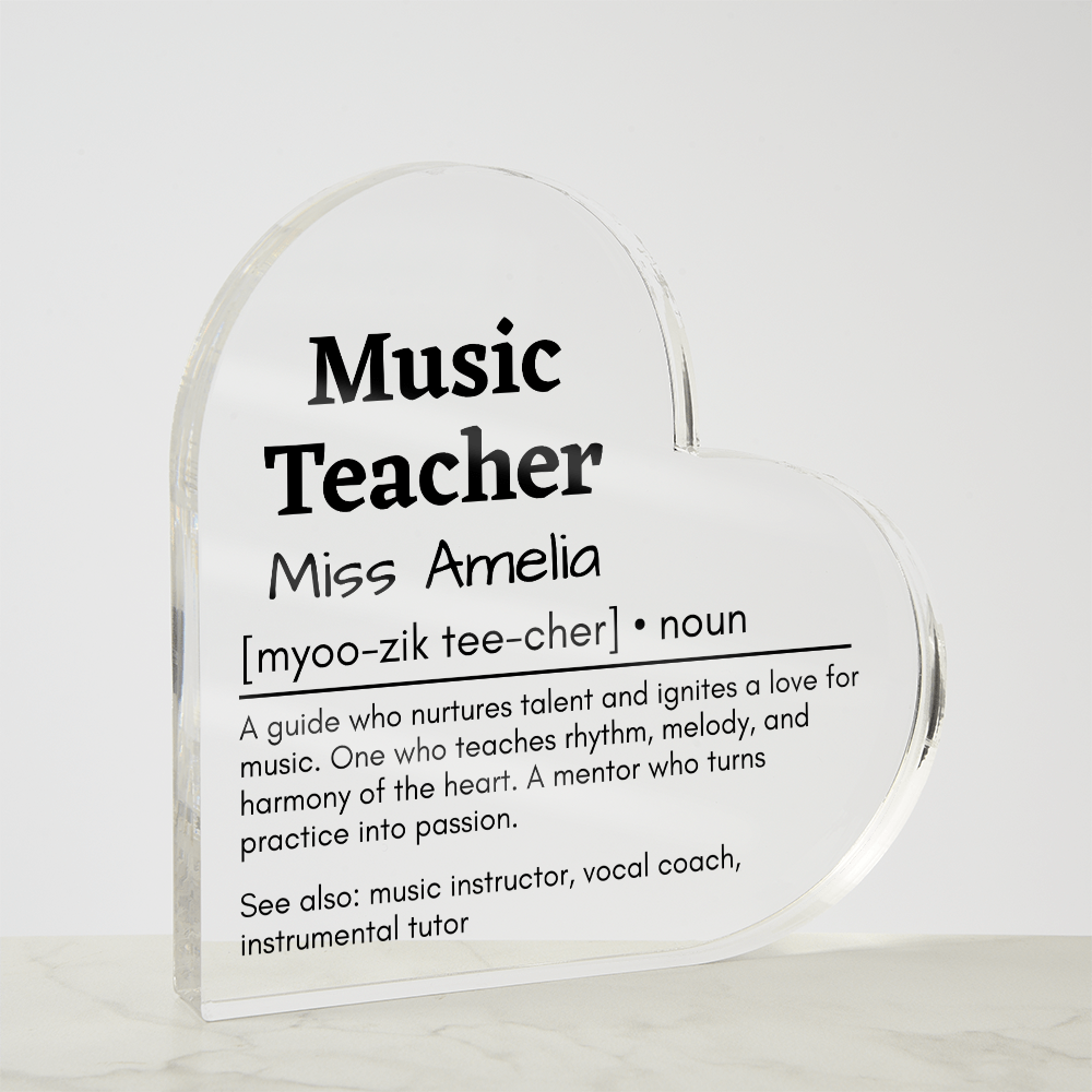 Personalized Music Teacher Printed Heart Shaped Acrylic Plaque