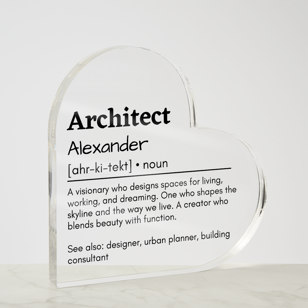 Personalized Architect Printed Heart Shaped Acrylic Plaque