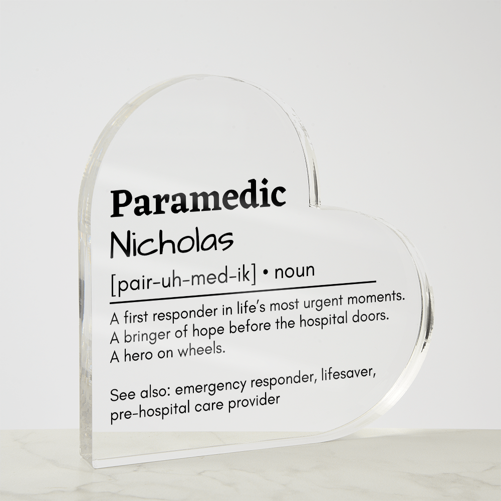 Personalized Paramedic Printed Heart Shaped Acrylic Plaque