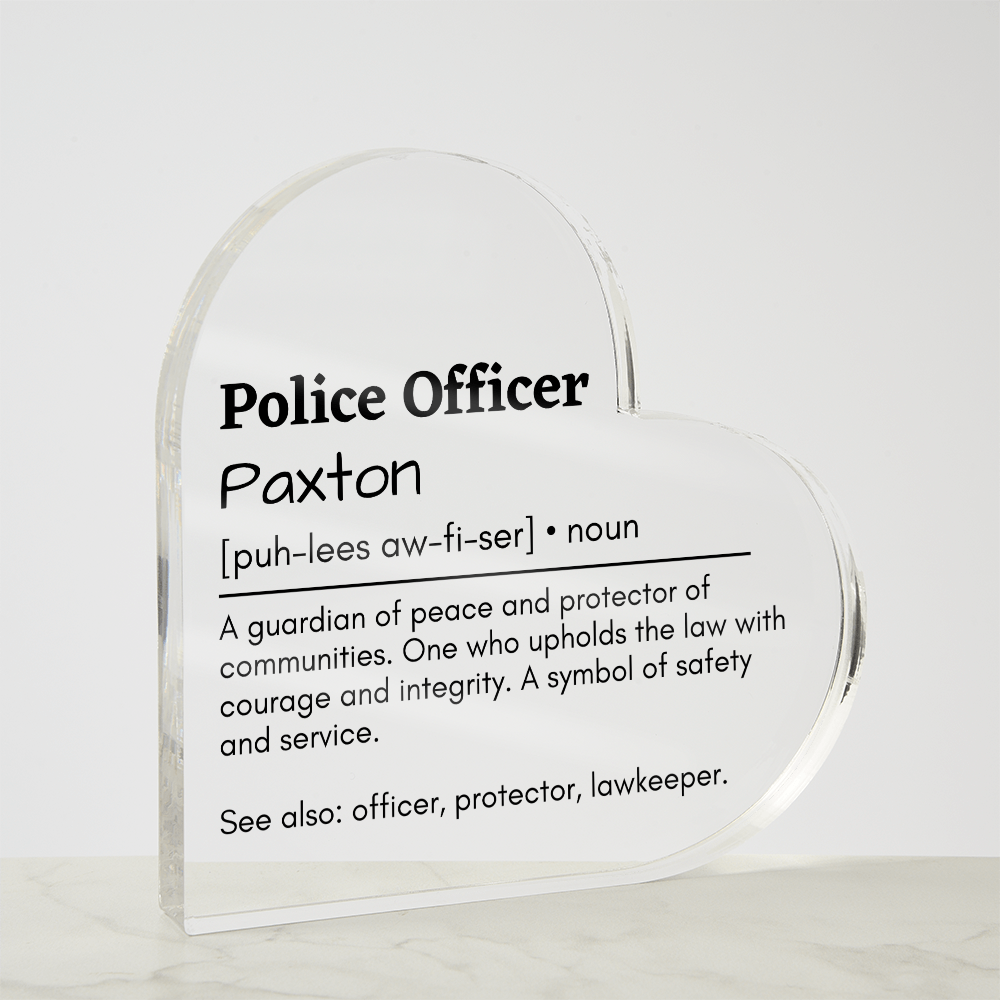 Personalized Police Officer Printed Heart Shaped Acrylic Plaque