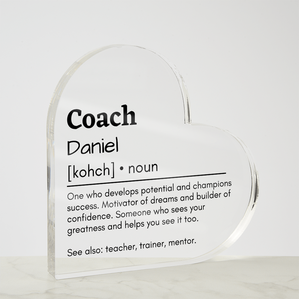 Personalized Coach Printed Heart Shaped Acrylic Plaque