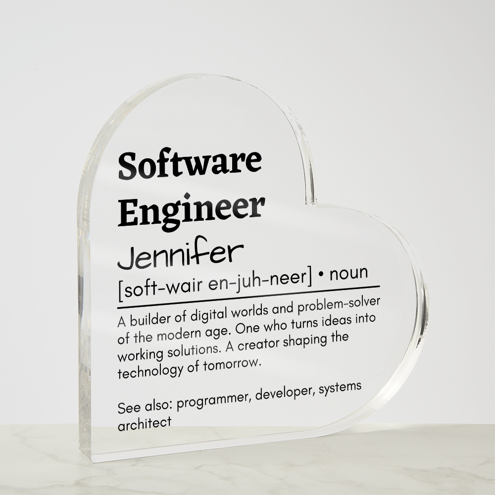 Personalized Software Engineer Printed Heart Shaped Acrylic Plaque