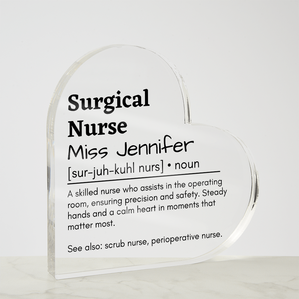 Personalized Surgical Nurse Printed Heart Shaped Acrylic Plaque