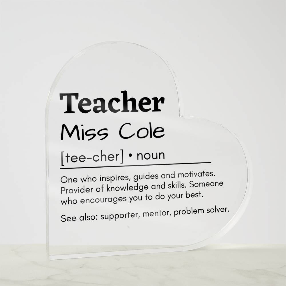 Personalized Teacher Printed Heart Shaped Acrylic Plaque