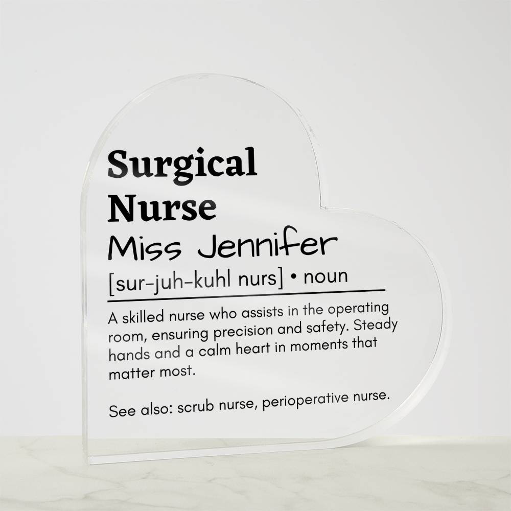 Personalized Surgical Nurse Printed Heart Shaped Acrylic Plaque