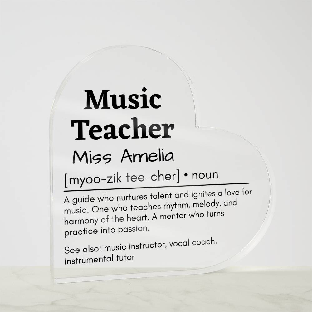Personalized Music Teacher Printed Heart Shaped Acrylic Plaque