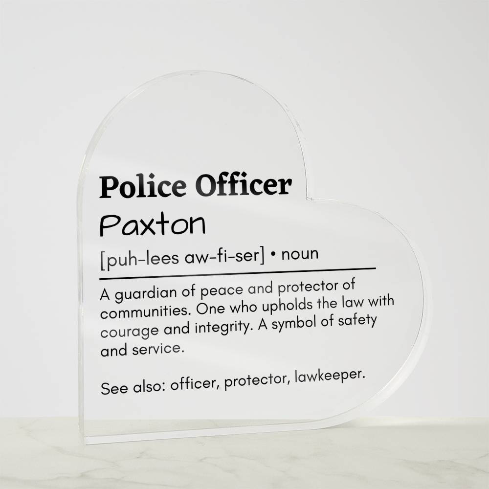Personalized Police Officer Printed Heart Shaped Acrylic Plaque