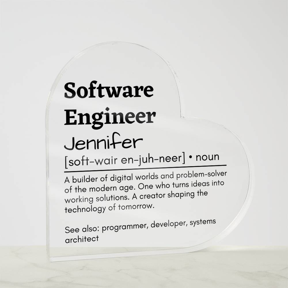 Personalized Software Engineer Printed Heart Shaped Acrylic Plaque