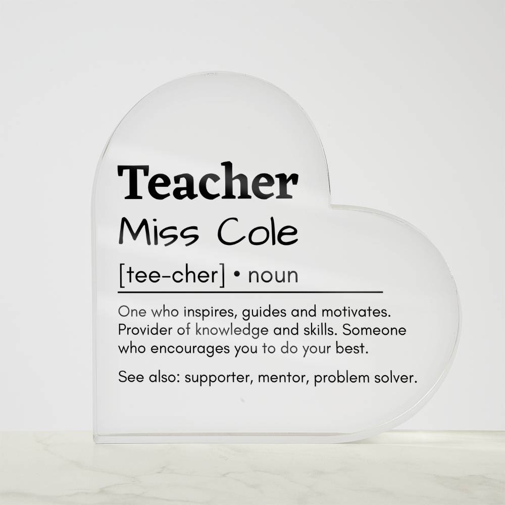Personalized Teacher Printed Heart Shaped Acrylic Plaque