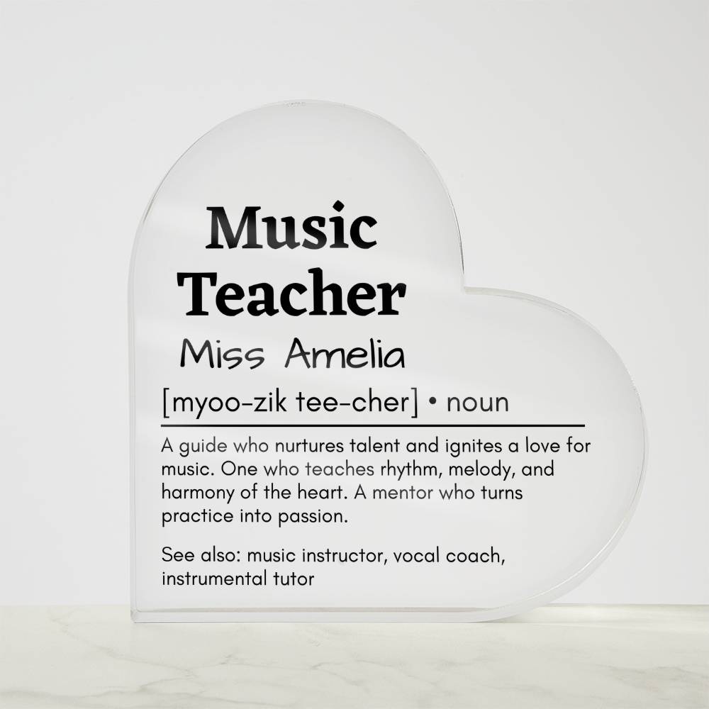 Personalized Music Teacher Printed Heart Shaped Acrylic Plaque