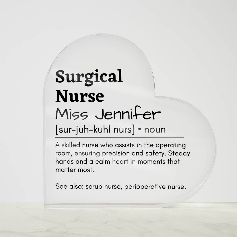 Personalized Surgical Nurse Printed Heart Shaped Acrylic Plaque