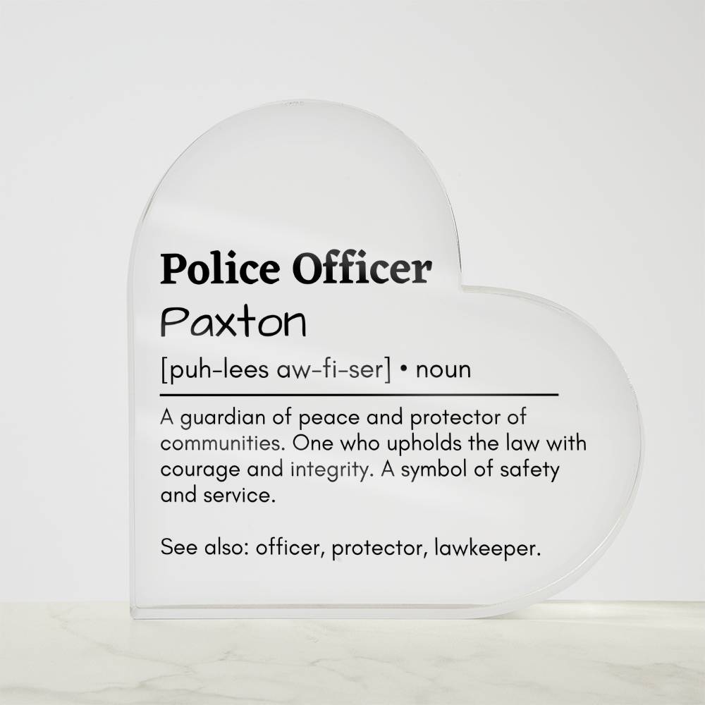 Personalized Police Officer Printed Heart Shaped Acrylic Plaque